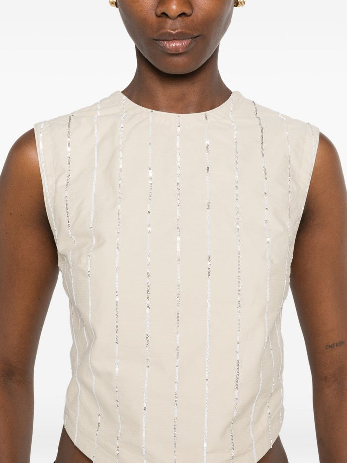 Isabelle Blanche Gilet Paillettes Donna Beige 4
