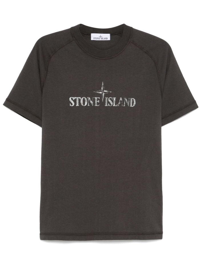 Stone Island Men's T-shirt Grey Logo Print 4