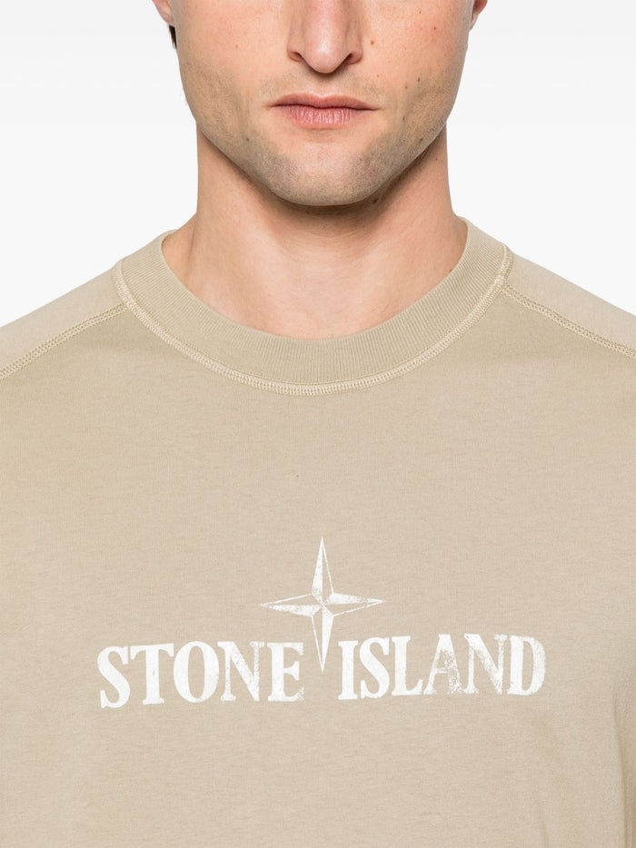 Stone Island Uomo T-shirt Marrone Stampa Logo 3