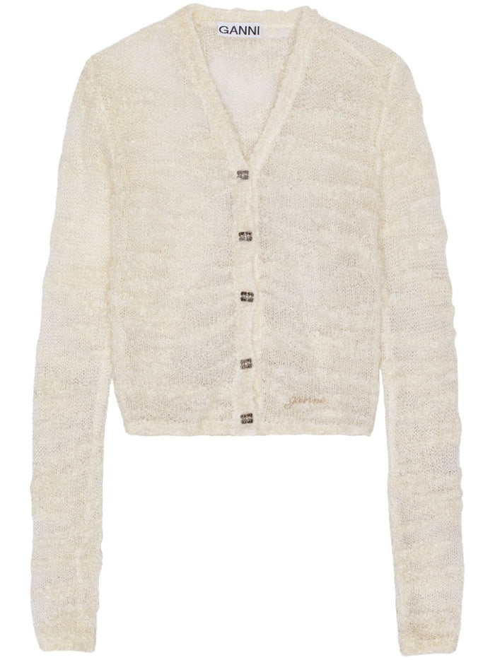 Ganni Cardigan Beige Donna con Bottoni 5