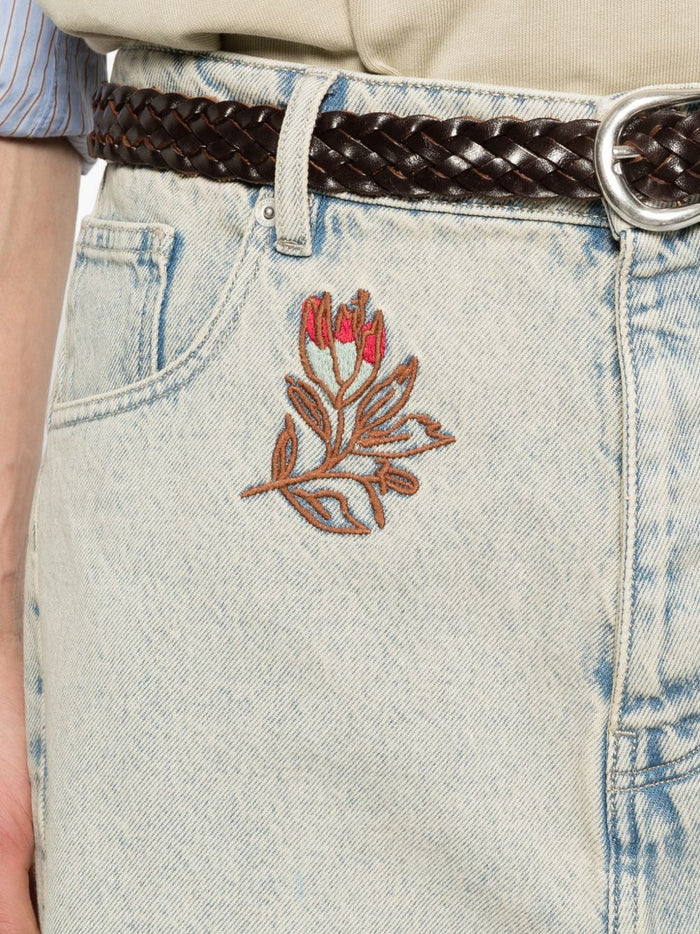 Drole De Monsieur Short Denim Ricamati Uomo Blu 4