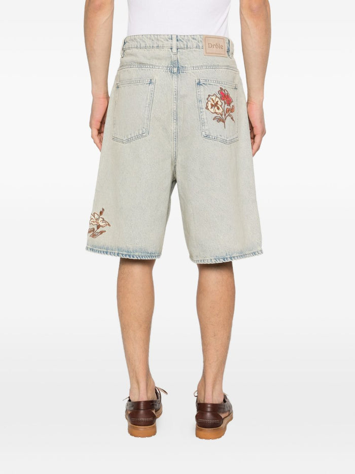 Drole De Monsieur Short Denim Ricamati Uomo Blu 3
