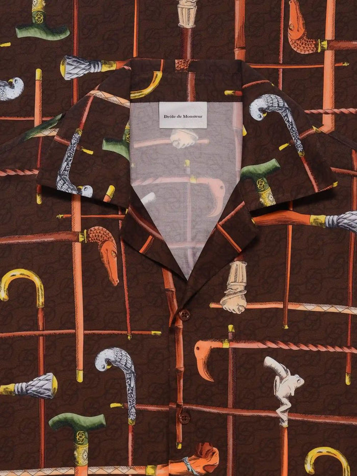 Drole De Monsieur Camicia Stampa Bastoni Uomo Marrone 2