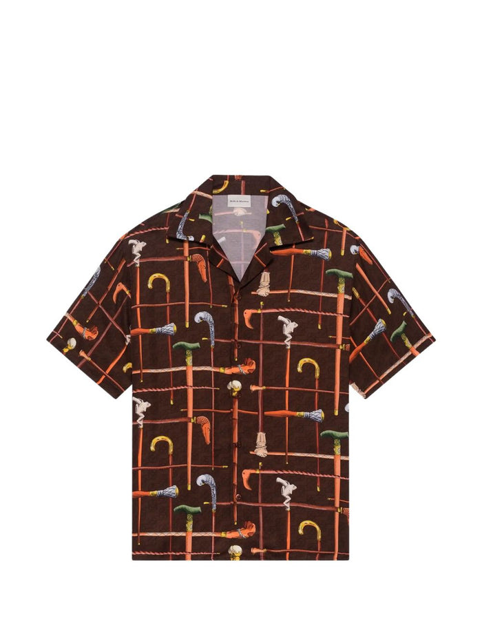 Drole De Monsieur Camicia Stampa Bastoni Uomo Marrone 1