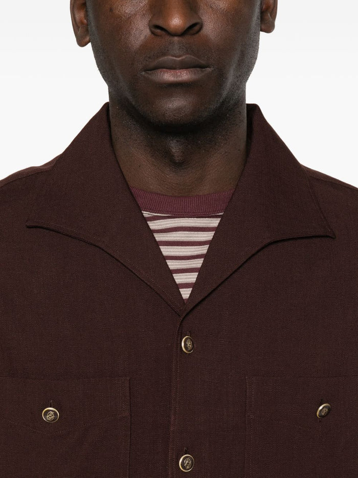 Drole De Monsieur Herrenhemd mit Taschen Braun 4