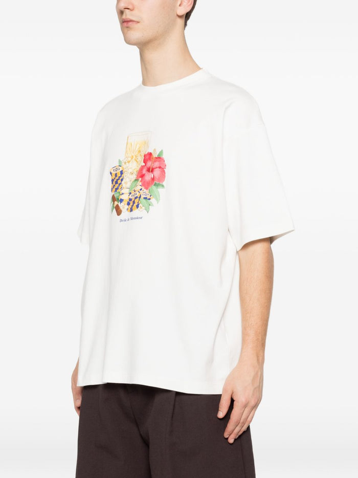 Drole De Monsieur T-Shirt Stampa Floreale Uomo Bianco 1