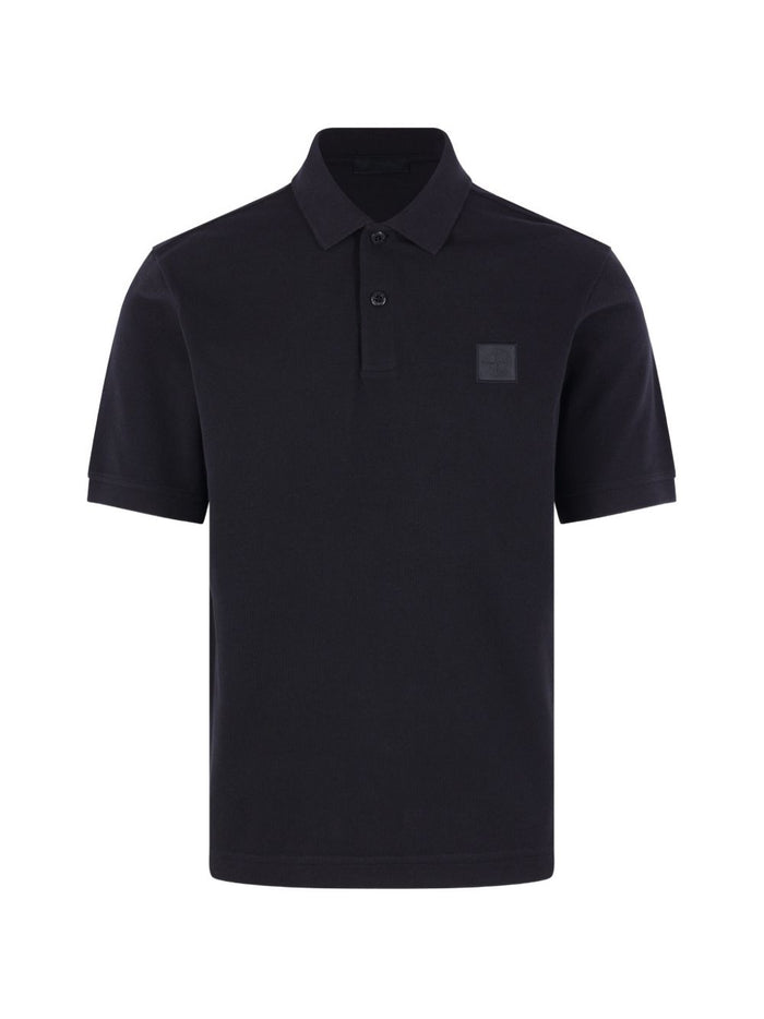 Stone Island Polo Nero Uomo Patch Logo 1