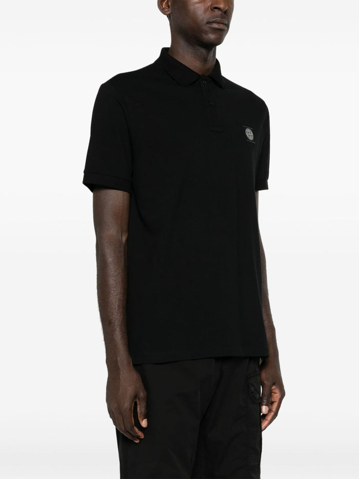 Stone Island Men's Black Polo Shirt with Compass Patch 3
