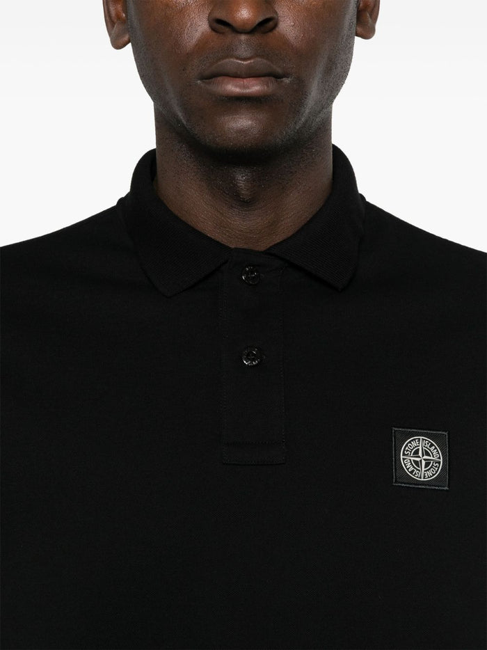 Stone Island Men's Black Polo Shirt with Compass Patch 4