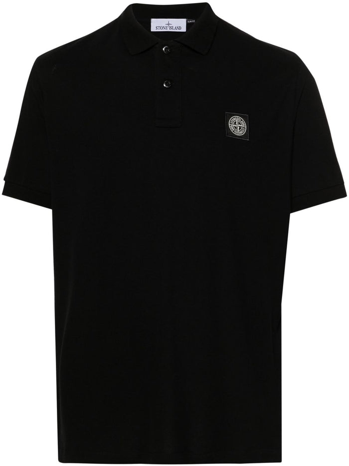 Stone Island Men's Black Polo Shirt with Compass Patch 1