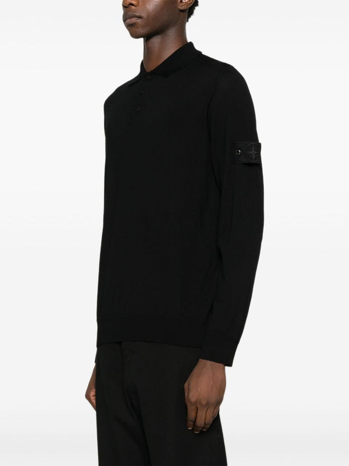 Stone Island Polo Nero Uomo a Maniche Lunghe 5