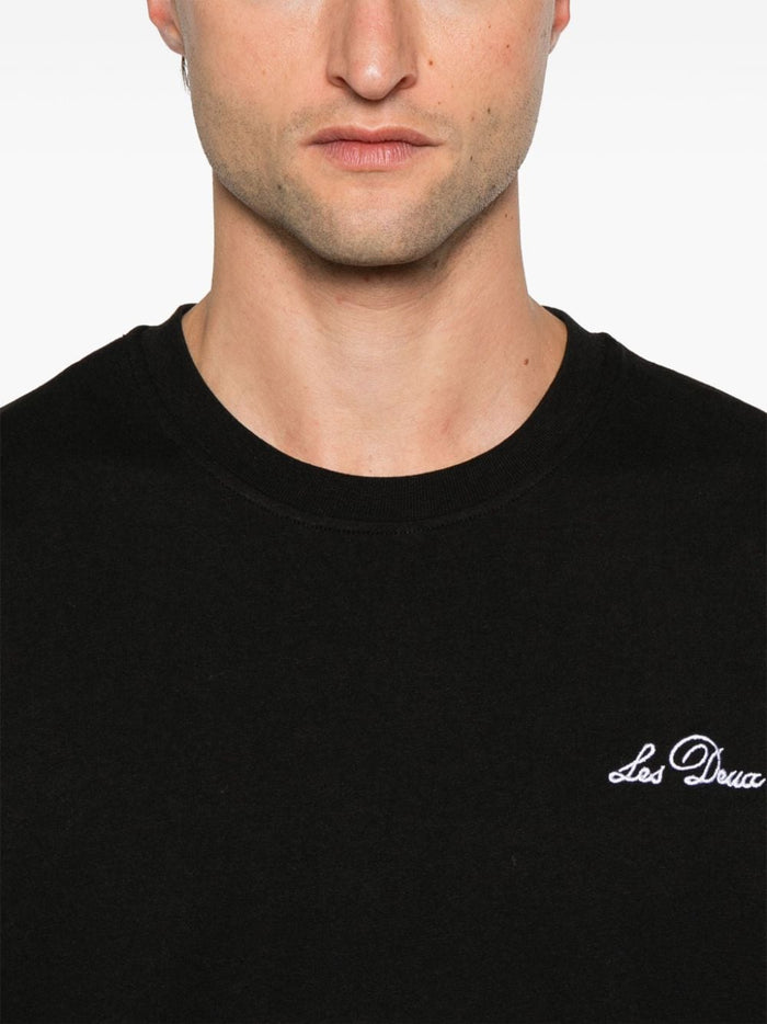 Les Deux Copenhague T-shirt Nero Uomo Ricamo Logo 4