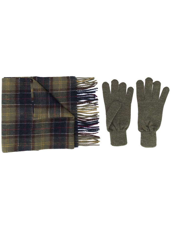Barbour Sciarpa + Guanti Verde Uomo Tartan 1