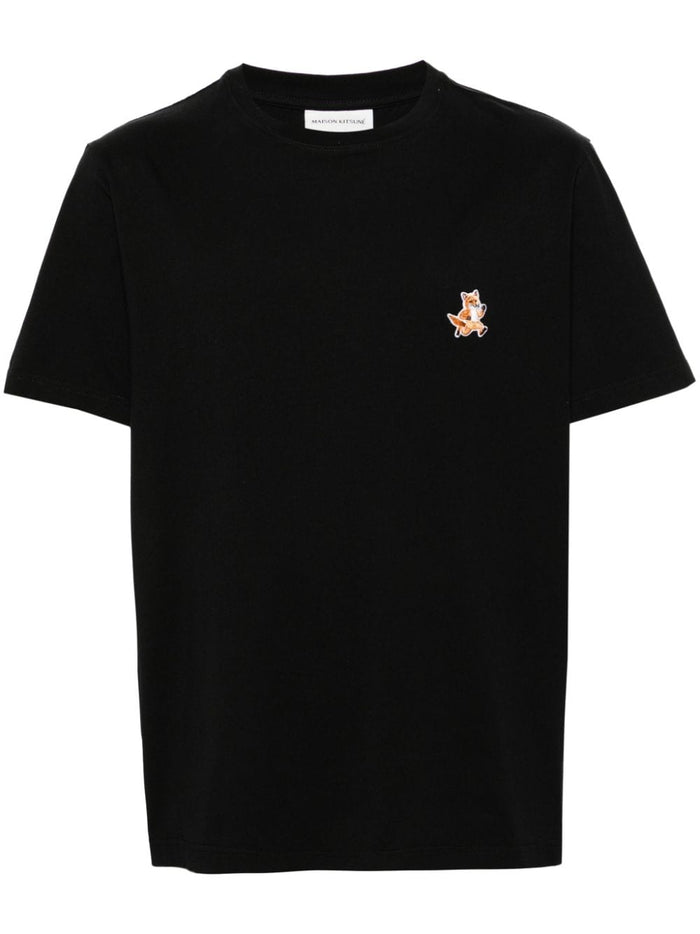 Maison Kitsune T-shirt Nero Uomo Micro Ricamo Volpe Corre 5