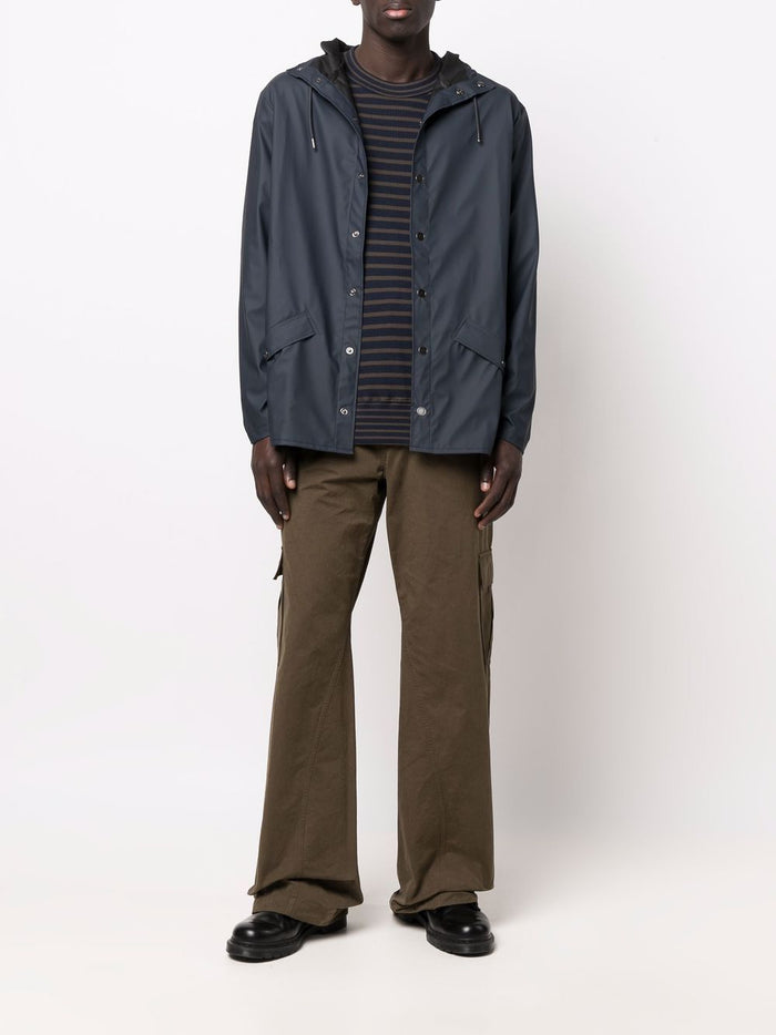 Rains Blue Jacket Men Waterproof Straight Hood 1