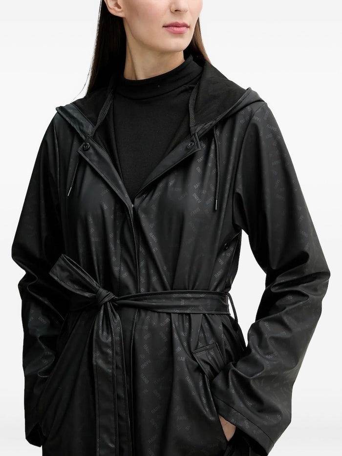 Rains Damen-Jacke mit Kapuze und Gürtel, schwarz 4