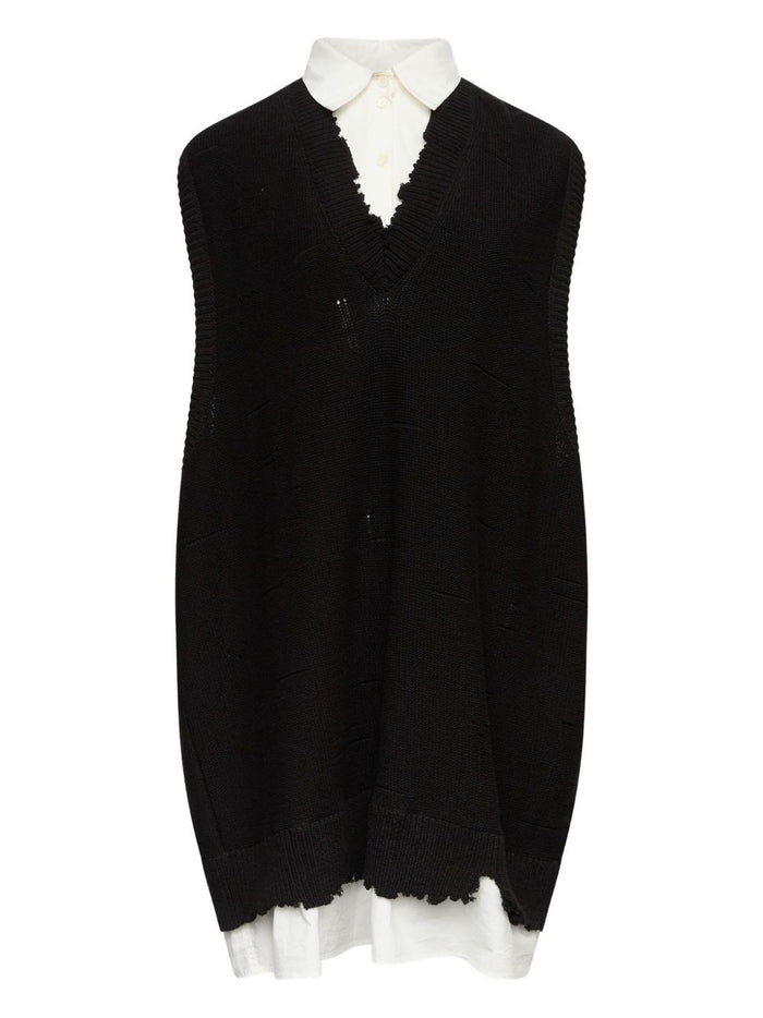 Mm6 Maison Margiela Abito Nero Donna Dettaglio Frange 4