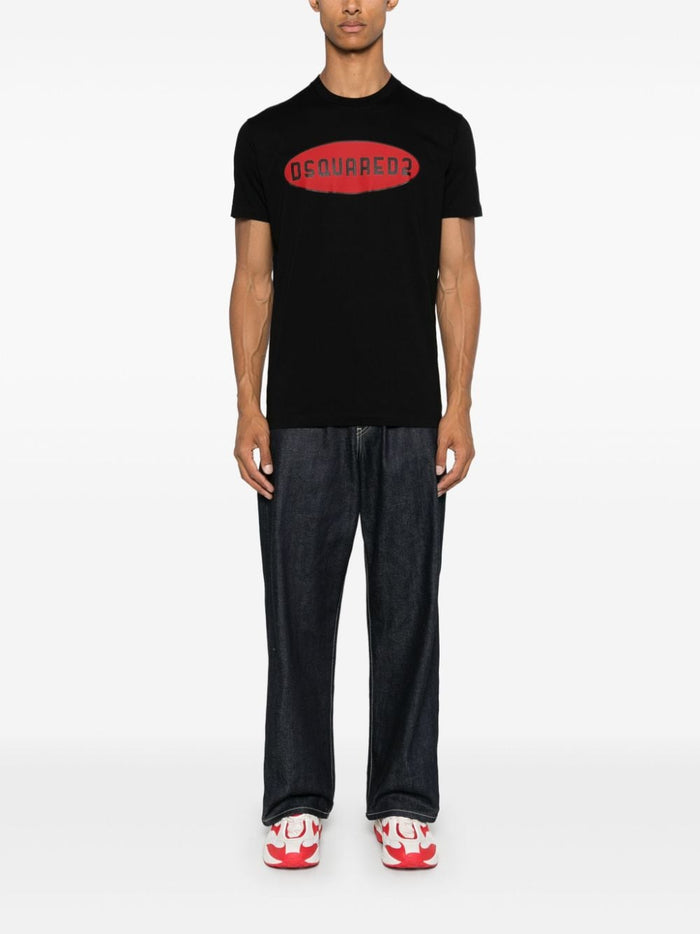 Dsquared2 T-shirt Nero Uomo Stampa Logo Rosso 1