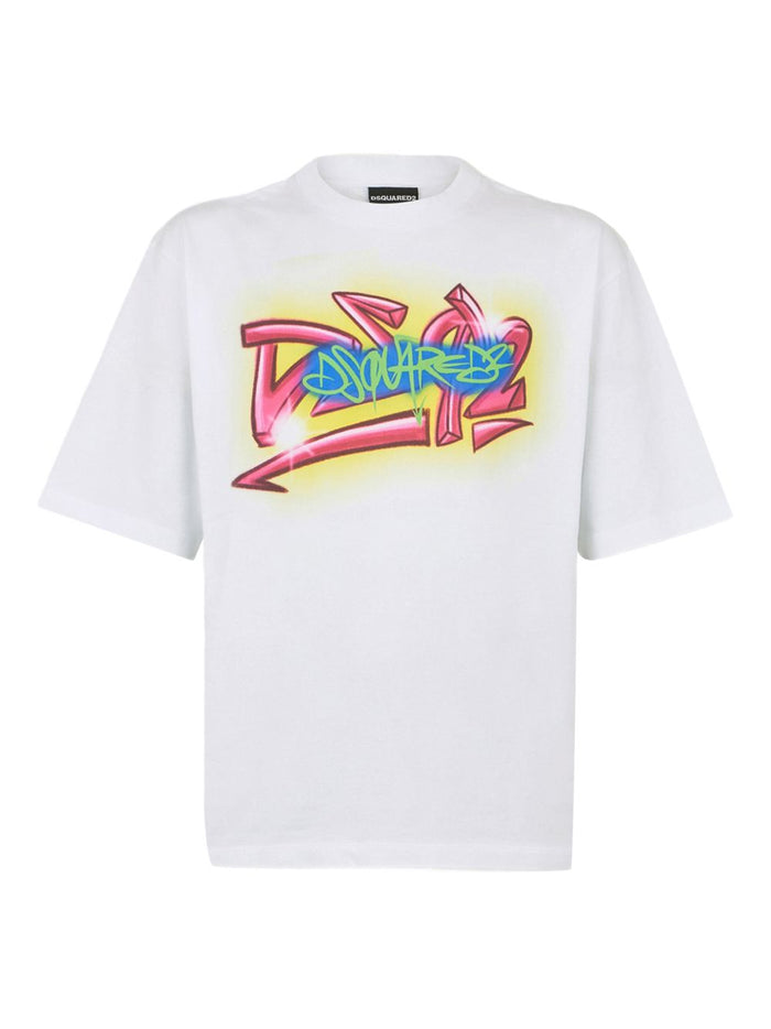 Dsquared2 T-shirt Bianco Uomo Logo Graffiti 1