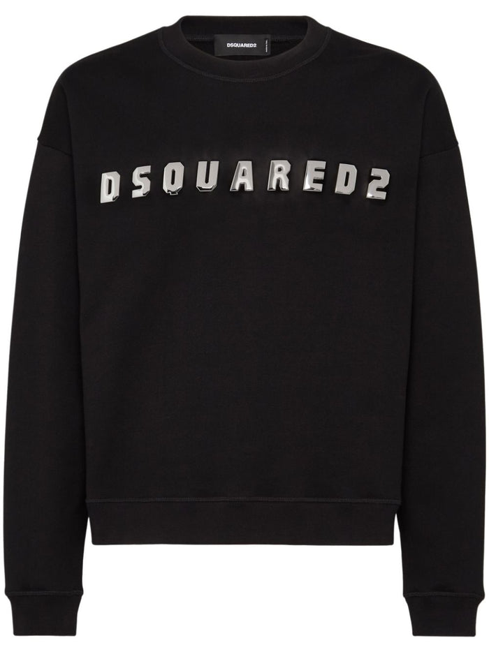 Dsquared2 Felpa Nero Uomo Logo Applicato Effetto Metallico 1