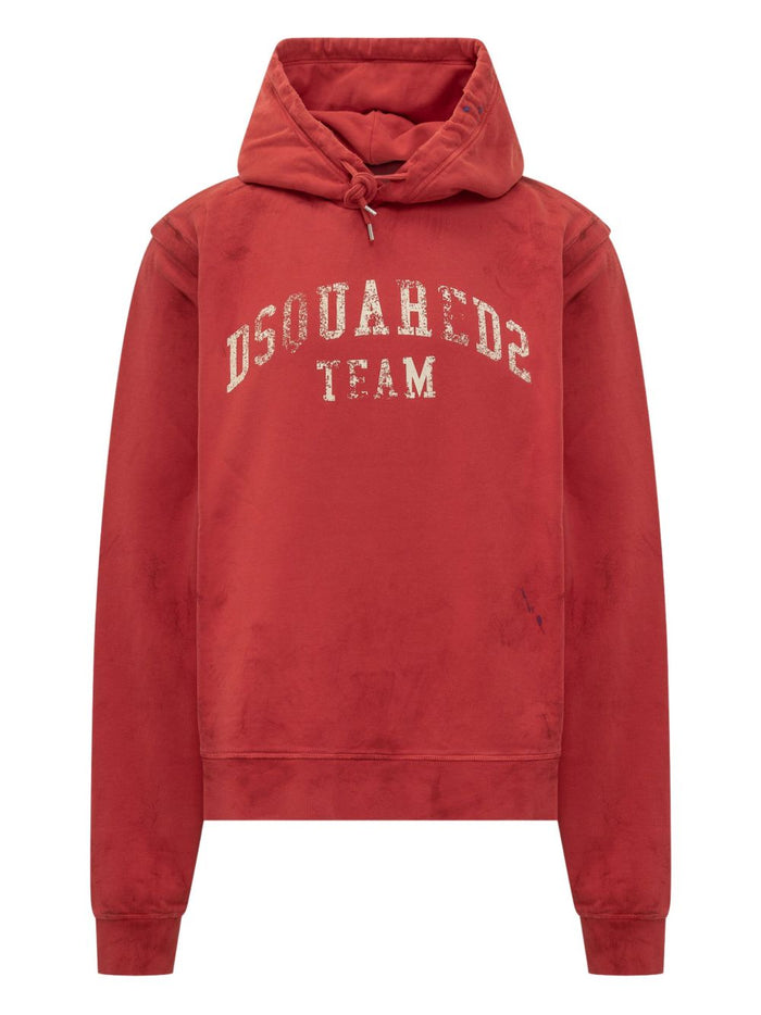 Dsquared2 Felpa Rosso Uomo Cappuccio Logo Vissuto 1