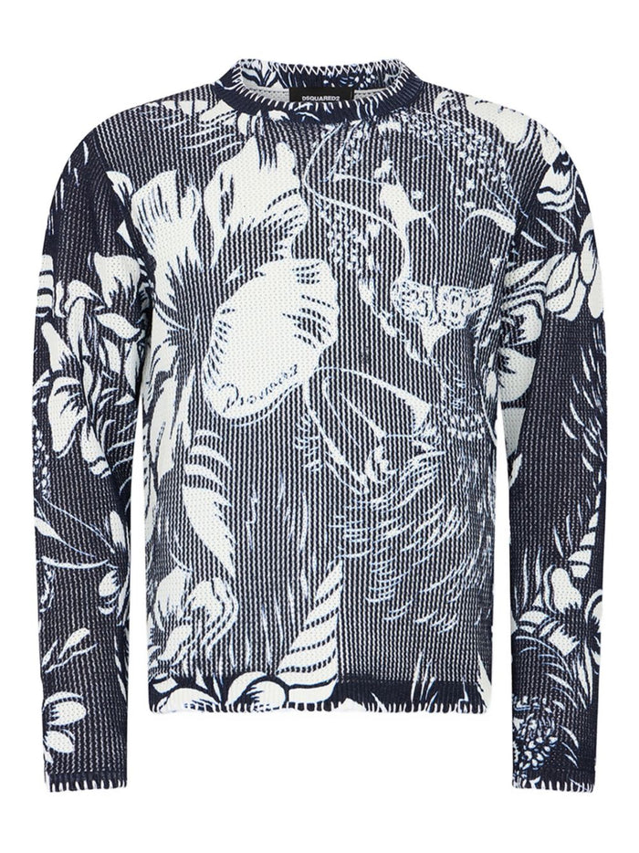 Dsquared2 Maglia Blu-Bianco Uomo Floreale 1