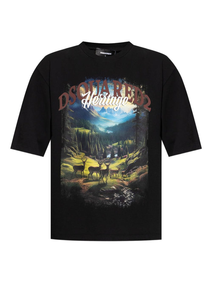 Dsquared2 T-Shirt Nero Uomo Stampa Heritage 5