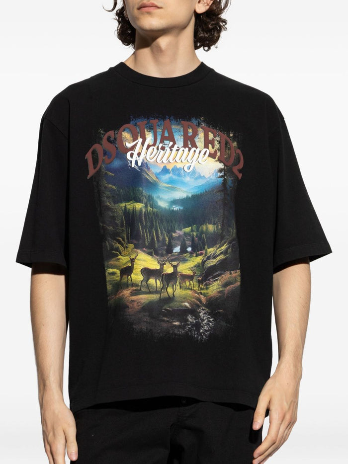 Dsquared2 T-Shirt Nero Uomo Stampa Heritage 1