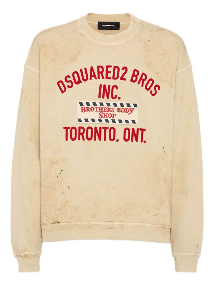 Dsquared2 Felpa Beige Uomo Ricamo Brothers 1