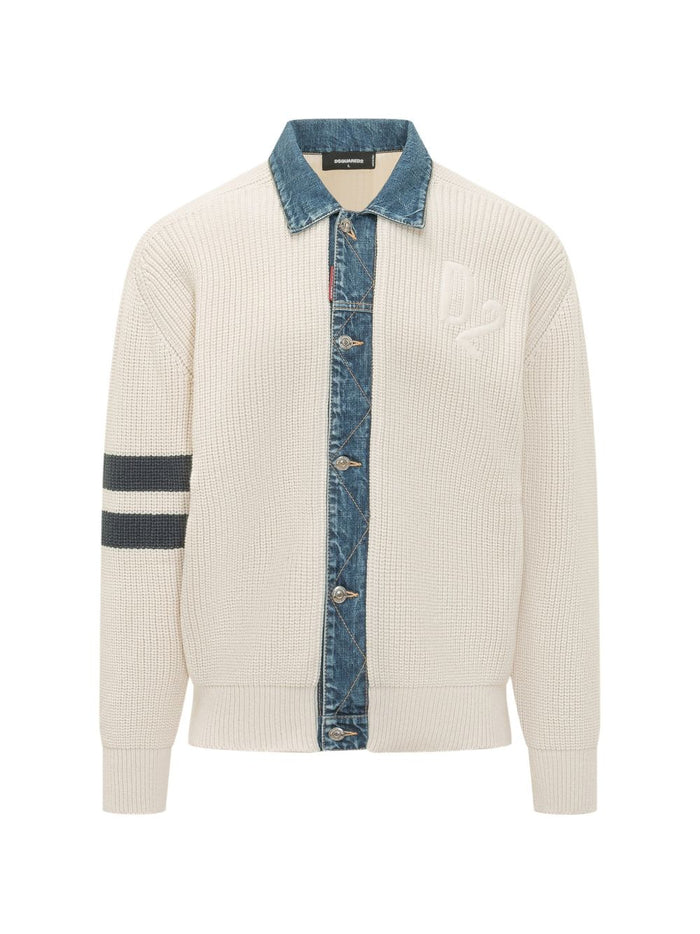 Dsquared2 Cardigan Bianco Uomo Colletto Denim 1