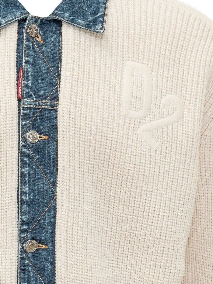 Dsquared2 Cardigan Bianco Uomo Colletto Denim 3