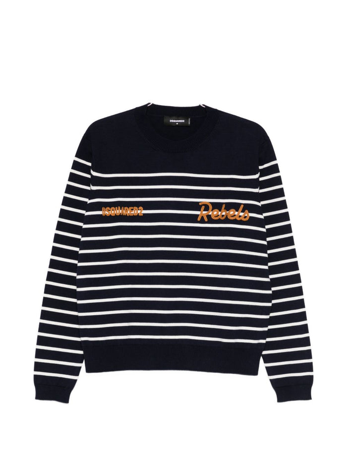 Dsquared2 Maglia Blu/Bianco Uomo a Righe 5