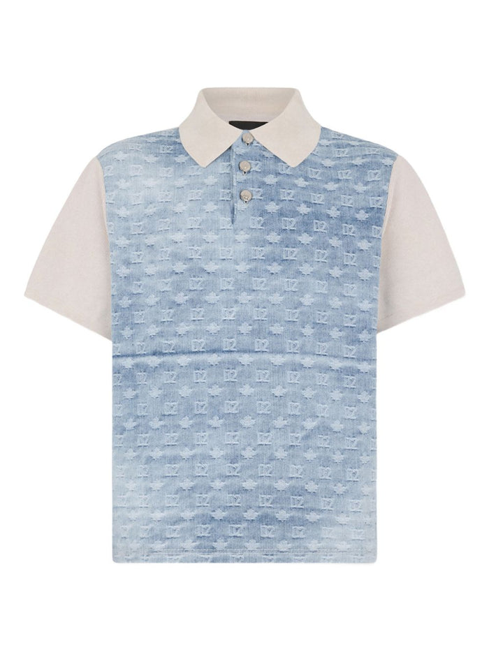 Dsquared2 Polo Monogramma Uomo Bianco-Celeste 1