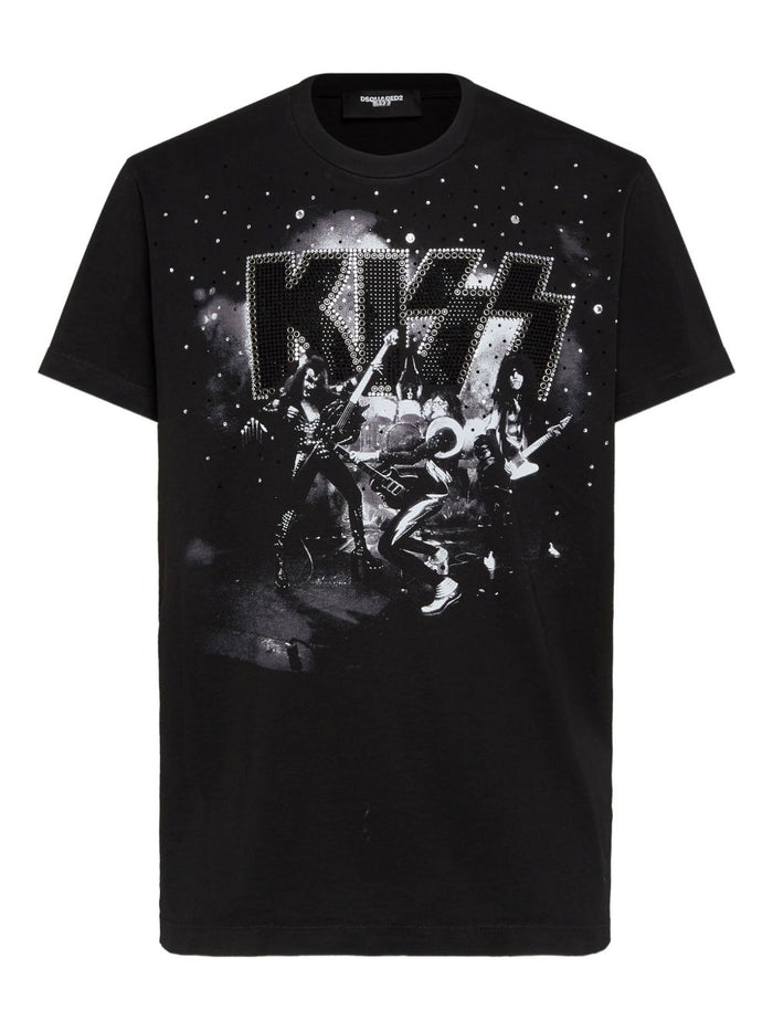 Dsquared2 T-shirt Nero Uomo Kiss Strass 1