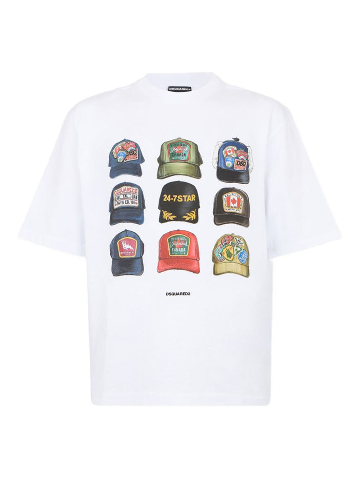 Dsquared2 T-shirt Bianco Uomo Stampa Cappellini 1