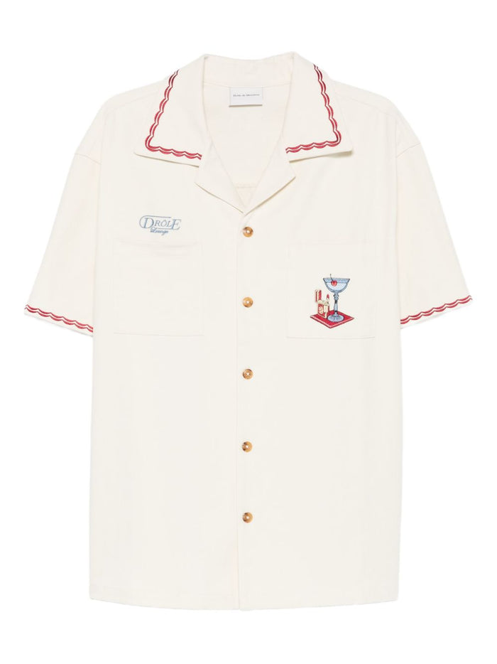 Drole De Monsieur Men's Cocktail Embroidery Shirt White 5