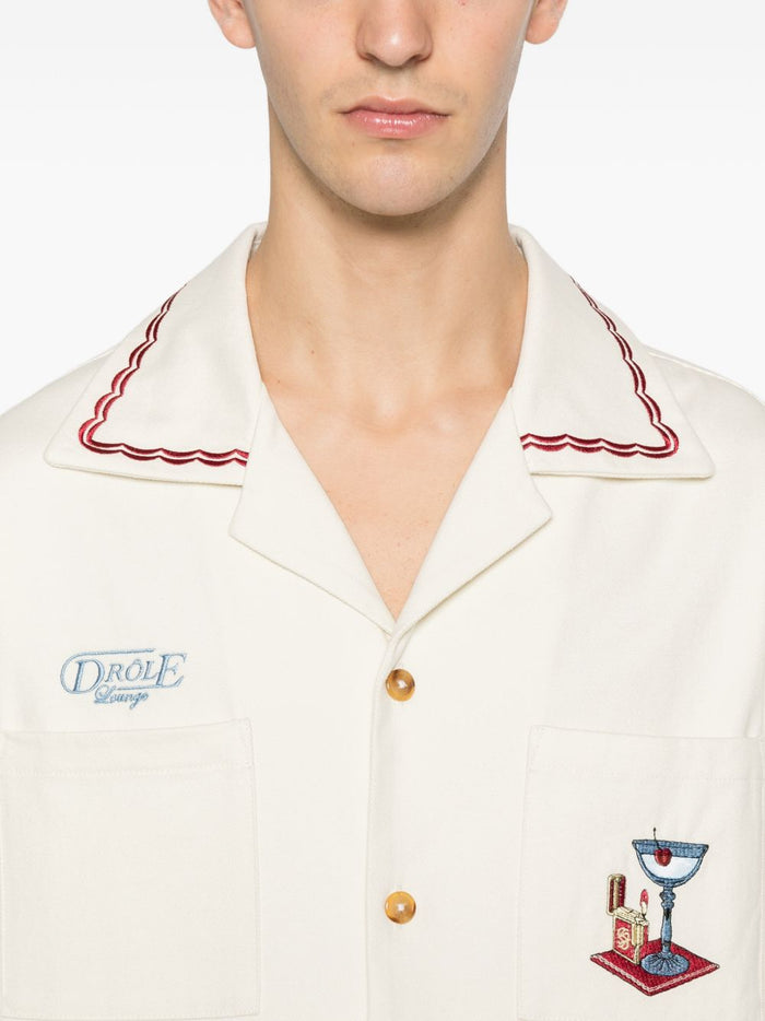 Drole De Monsieur Men's Cocktail Embroidery Shirt White 4
