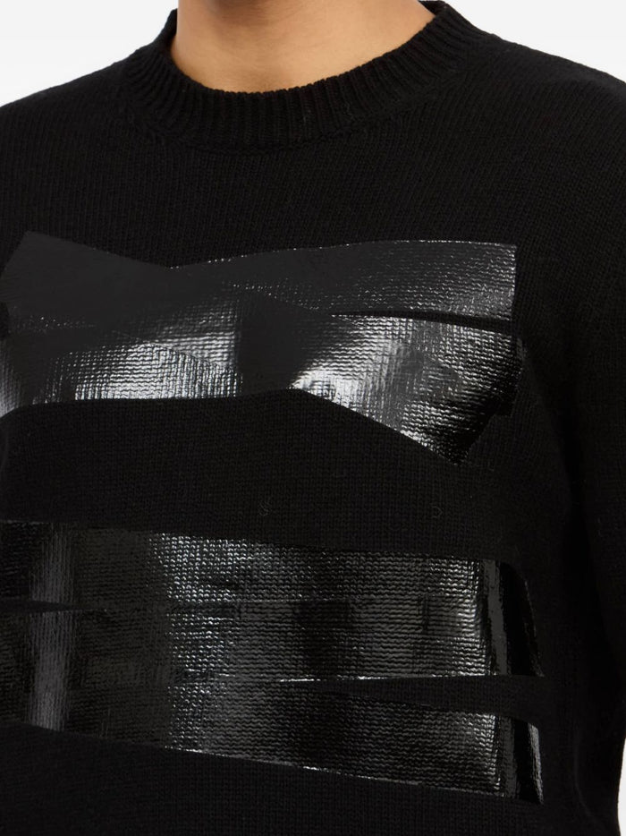 Mm6 Maison Margiela Herren Schwarzer Pullover mit glänzenden Streifen 6