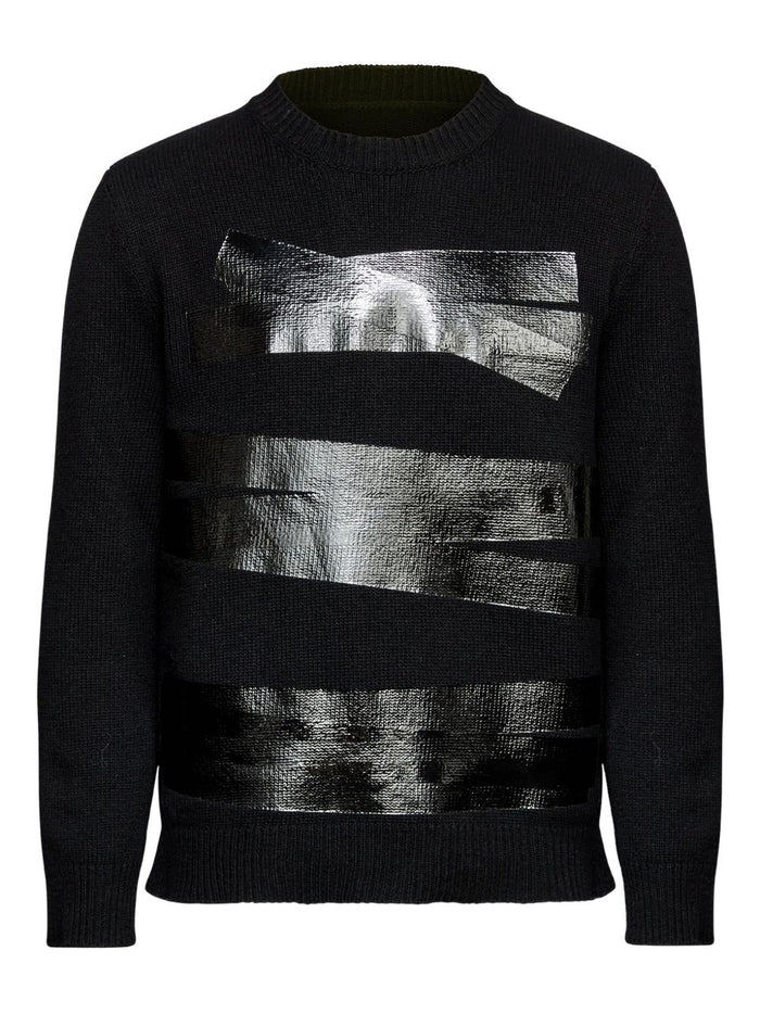 Mm6 Maison Margiela Herren Schwarzer Pullover mit glänzenden Streifen 7