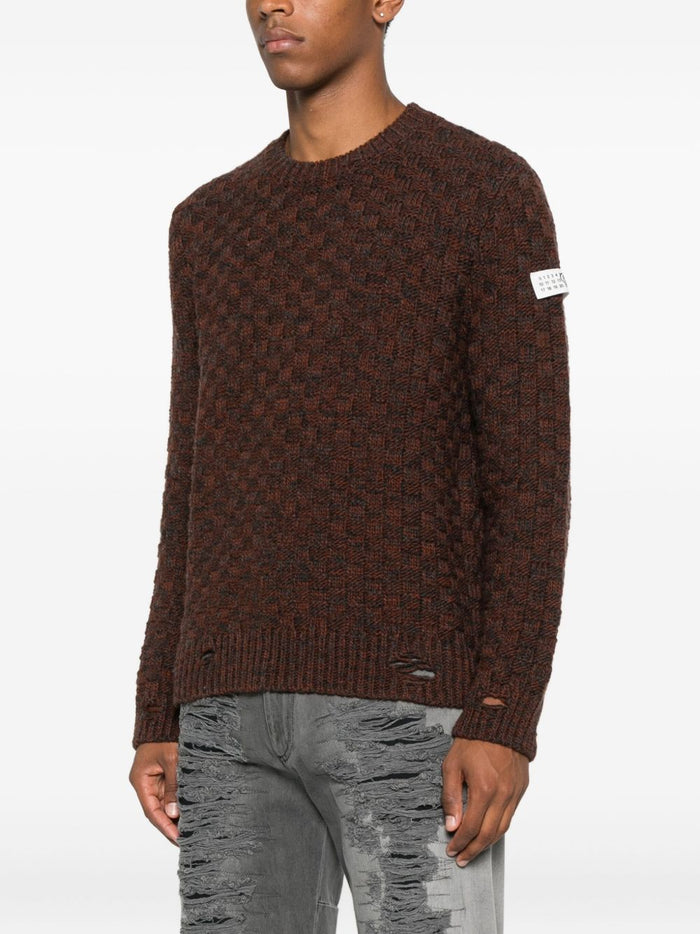 Mm6 Maison Margiela Brown Sweater with Woven Detail 1
