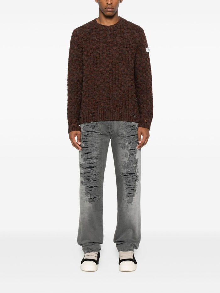 Mm6 Maison Margiela Brown Sweater with Woven Detail 2