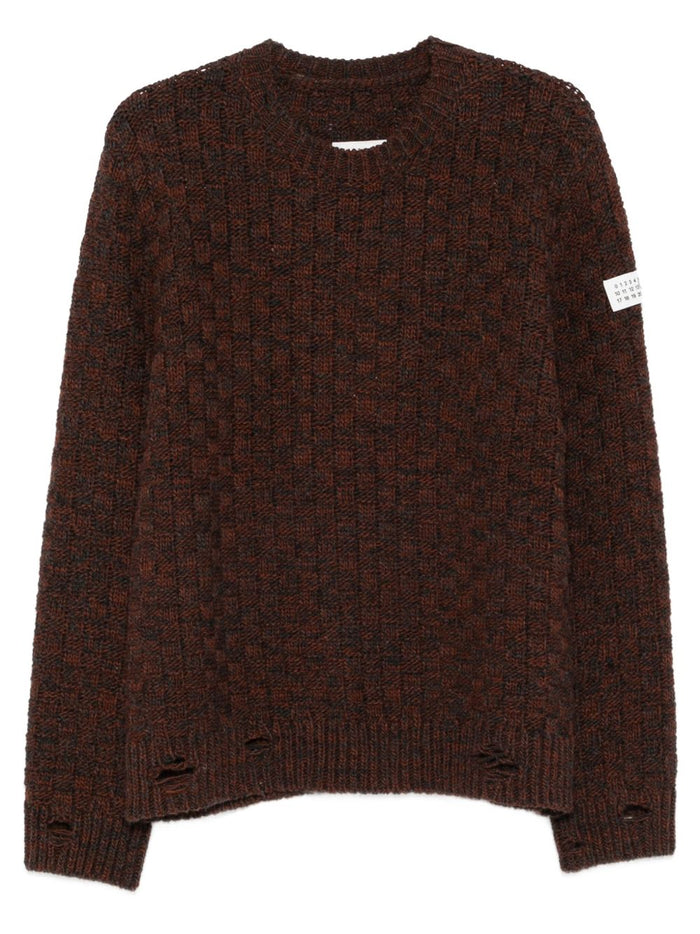 Mm6 Maison Margiela Brown Sweater with Woven Detail 5