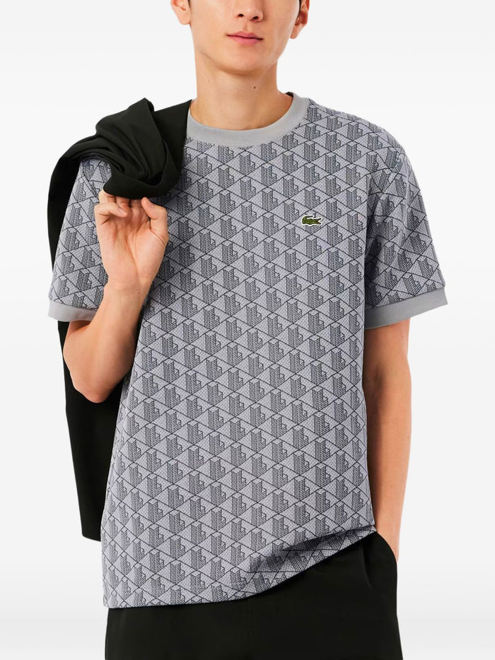 Lacoste T-Shirt Motivo Geometrico Uomo Grigio 2