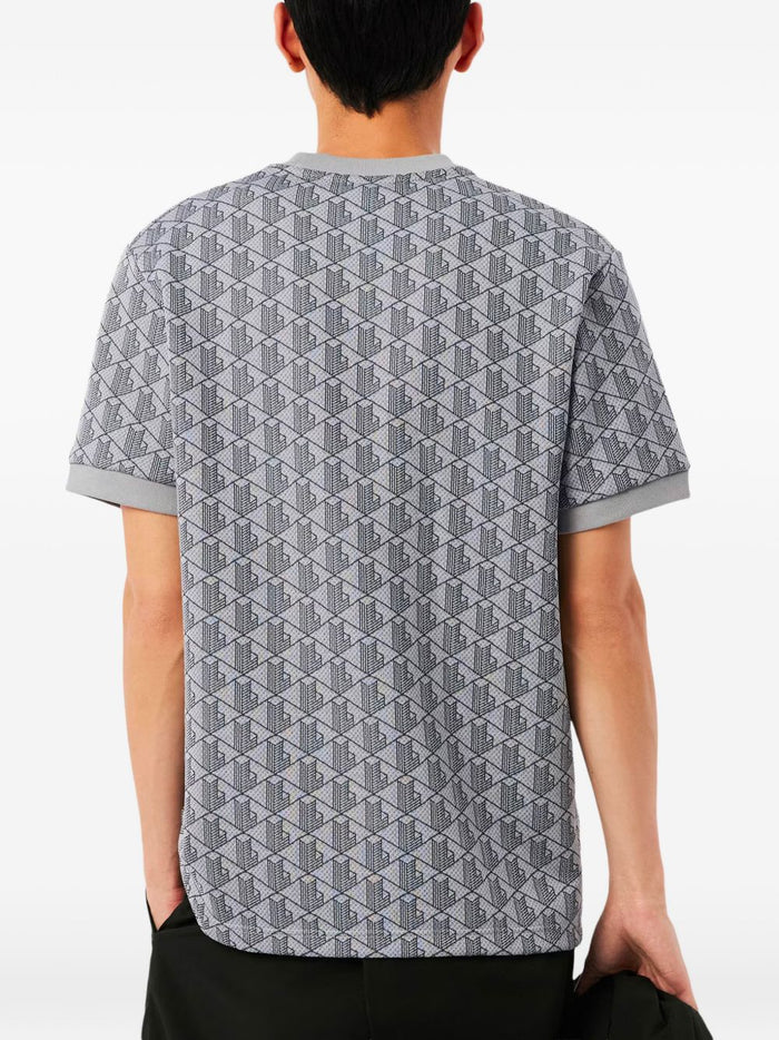 Lacoste T-Shirt Motivo Geometrico Uomo Grigio 3