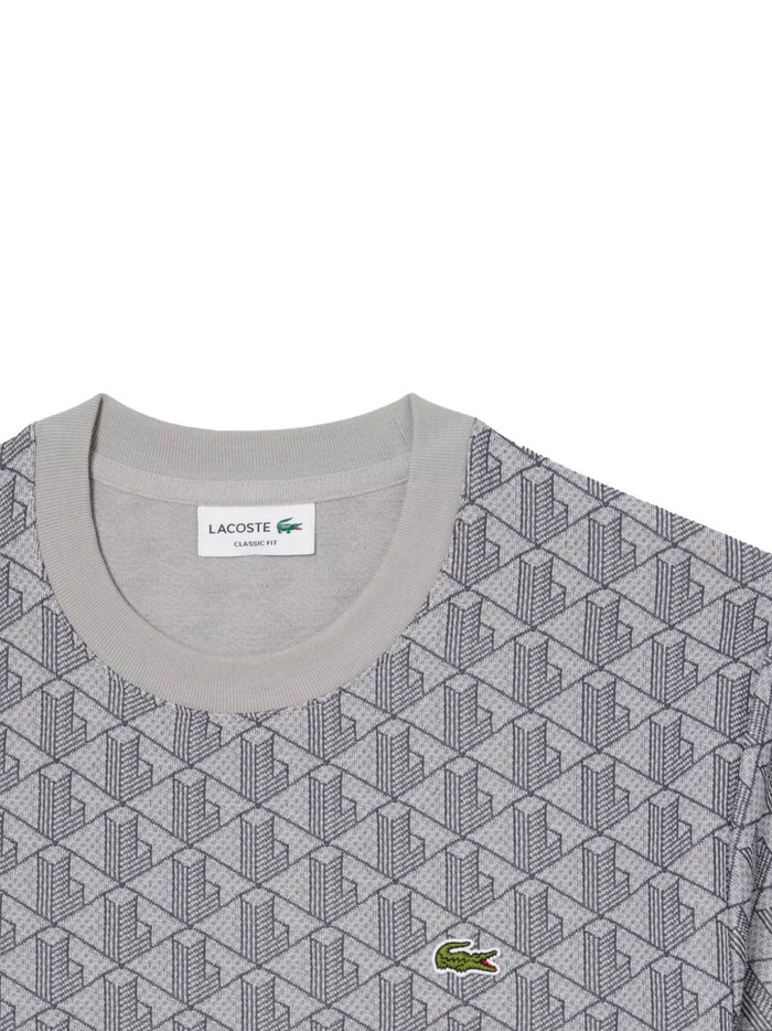 Lacoste T-Shirt Motivo Geometrico Uomo Grigio 4