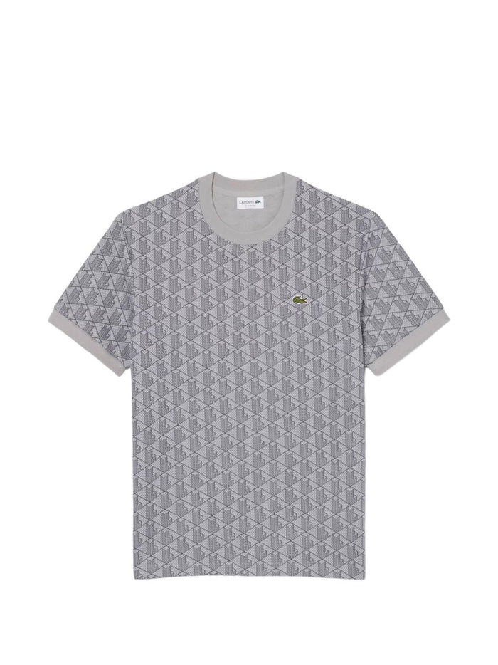 Lacoste T-Shirt Motivo Geometrico Uomo Grigio 1