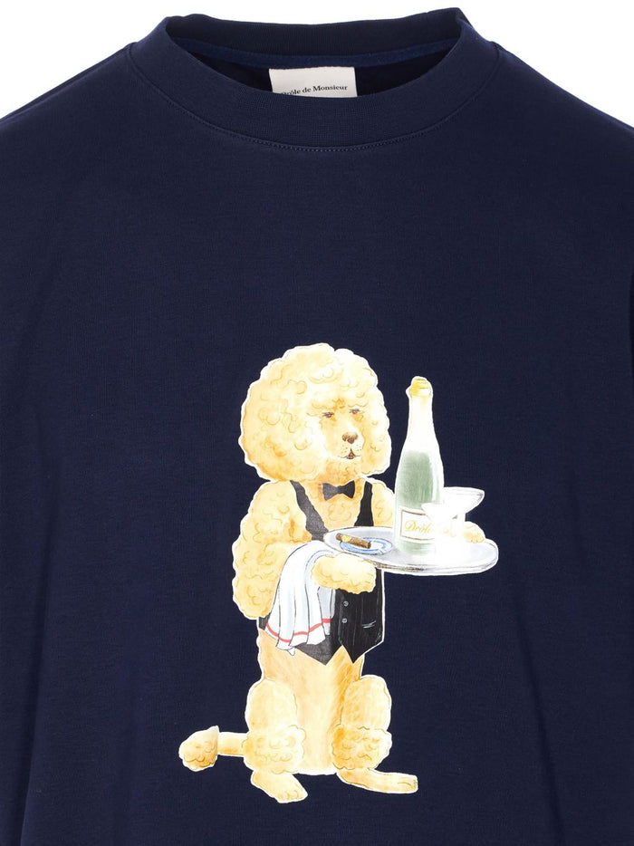 Drole De Monsieur Herren-T-Shirt mit Hunde-Print in Blau 3