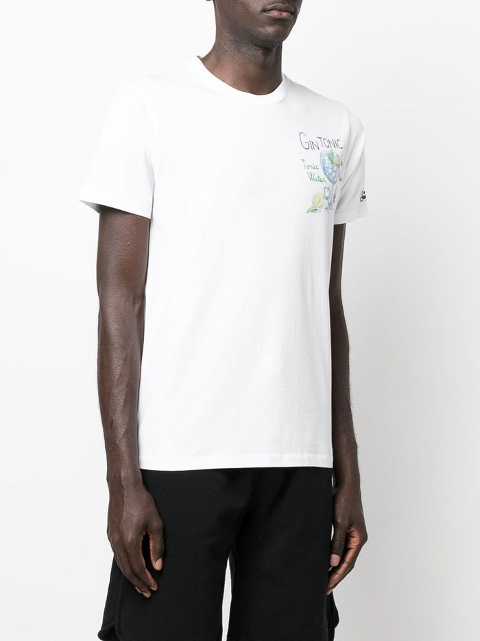 Mc2 Saint Barth Uomo T-shirt Bianco Ricamo Gin Tonic Bicchiere 1