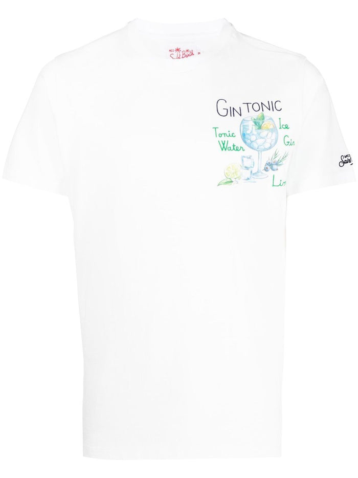 Mc2 Saint Barth Uomo T-shirt Bianco Ricamo Gin Tonic Bicchiere 5