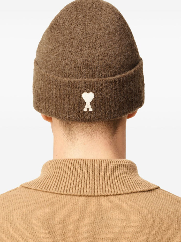 Ami Paris Cuffia Uomo Accessori Marrone Ricamo Cuore 3